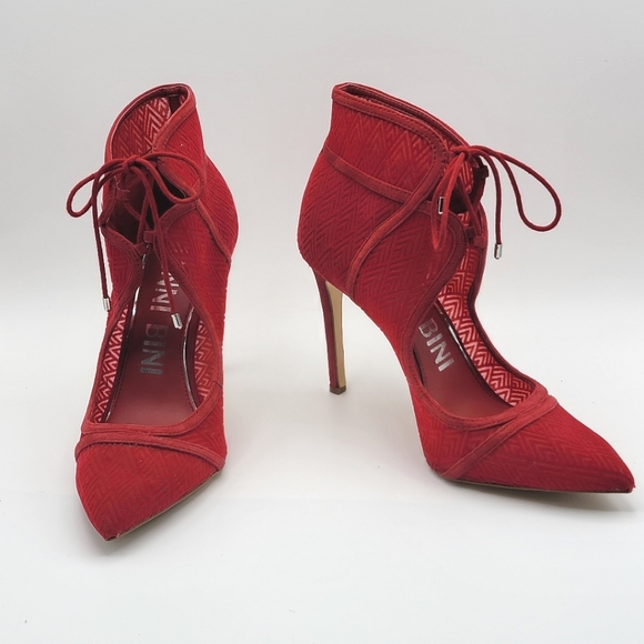 Gianni Bini Red Lace Up Mesh Heels Booties Pointed Stiletto SIZE 10M. S1020 - Picture 1 of 8